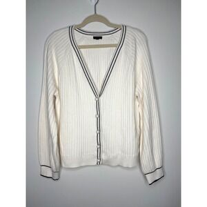 Talbots Cardigan Sweater Pearl Button Ribbed Knit Taylor Swift Folklore Size L